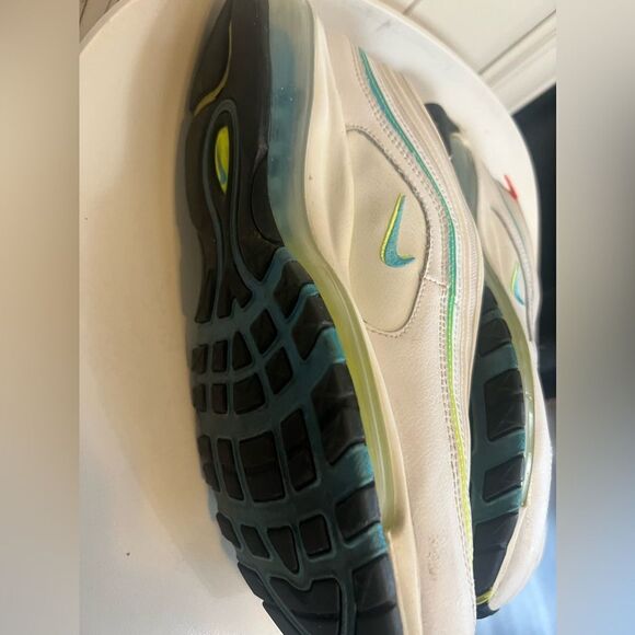 Nike Air Max 97 WW Men\'s Size 10.5 White/Blue Fury-Volt-Black CZ5607 100 RARE! main image 11